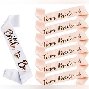 BACHELORETTE SASHES - Pink White + Gold. Set of 7. NWT